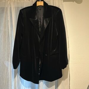 INC Black velveteen knee length Jacket sz Lg